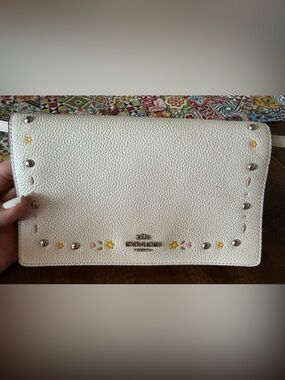 Coach Cream Pebbled Leather Mini Shoulder Bag with Pastel Floral Studs
